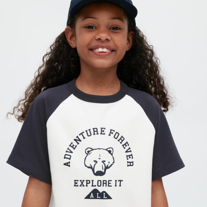 Camiseta Uniqlo Airism Algodon Estampadas Corta Sleeved Niños Blancas | 5729MIVSA