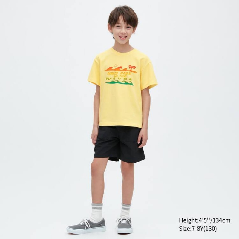 Camiseta Uniqlo Airism Algodon Estampadas Corta Sleeved Niños Amarillo | 8304XCADQ