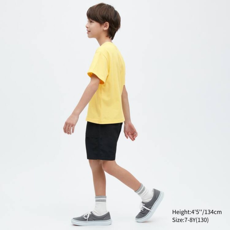 Camiseta Uniqlo Airism Algodon Estampadas Corta Sleeved Niños Amarillo | 8304XCADQ