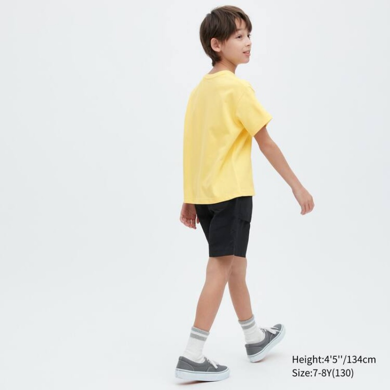 Camiseta Uniqlo Airism Algodon Estampadas Corta Sleeved Niños Amarillo | 8304XCADQ