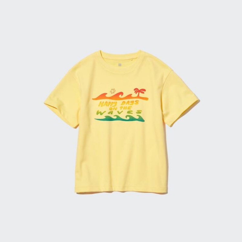 Camiseta Uniqlo Airism Algodon Estampadas Corta Sleeved Niños Amarillo | 8304XCADQ