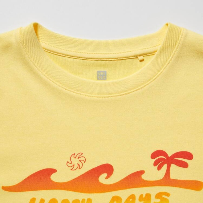 Camiseta Uniqlo Airism Algodon Estampadas Corta Sleeved Niños Amarillo | 8304XCADQ