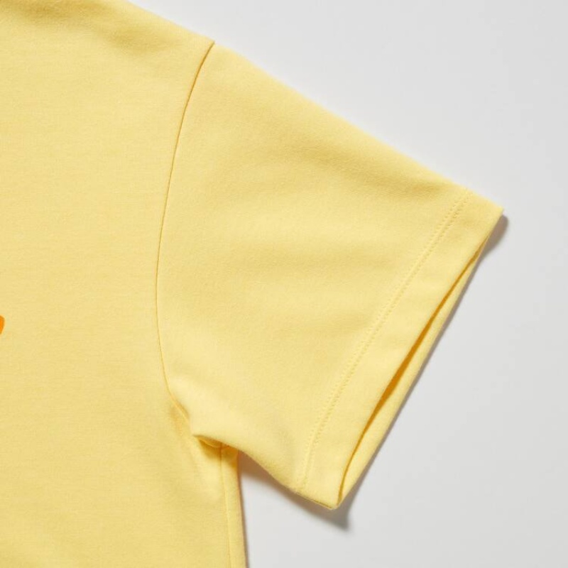 Camiseta Uniqlo Airism Algodon Estampadas Corta Sleeved Niños Amarillo | 8304XCADQ