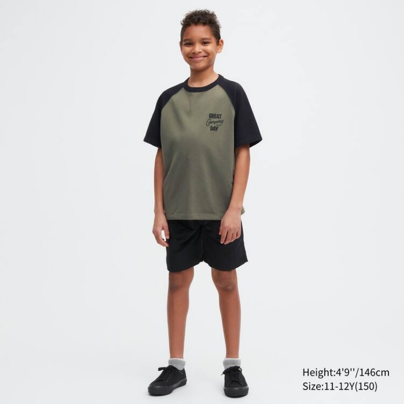 Camiseta Uniqlo Airism Algodon Estampadas Niños Verde Oliva | 8270HXLRM