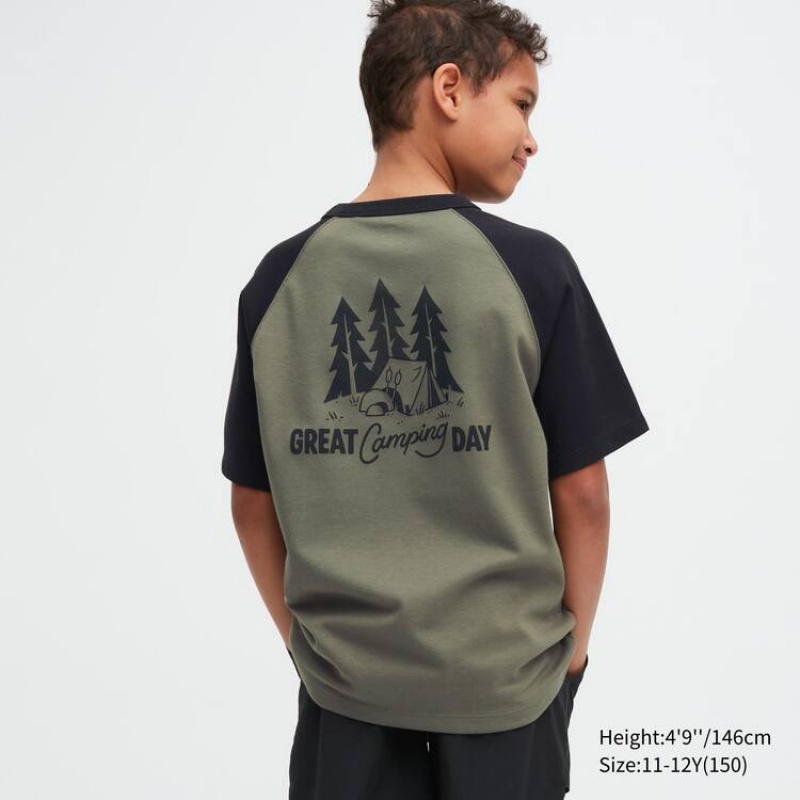 Camiseta Uniqlo Airism Algodon Estampadas Niños Verde Oliva | 8270HXLRM