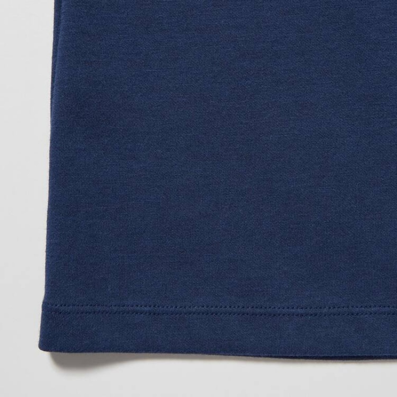 Camiseta Uniqlo Airism Algodon Estampadas Corta Sleeved Niños Azul Marino | 1945LPJTK