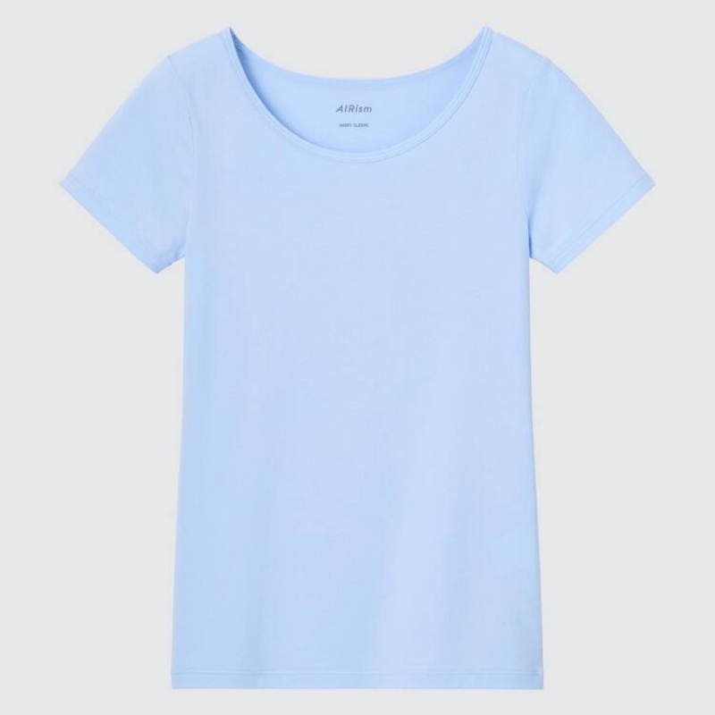 Camiseta Uniqlo Airism Algodon Scoop Neck Niños Azules Claro | 4380JYASP