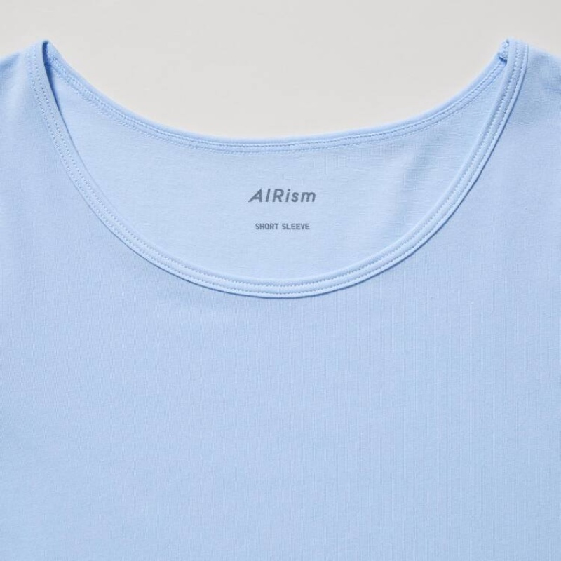 Camiseta Uniqlo Airism Algodon Scoop Neck Niños Azules Claro | 4380JYASP