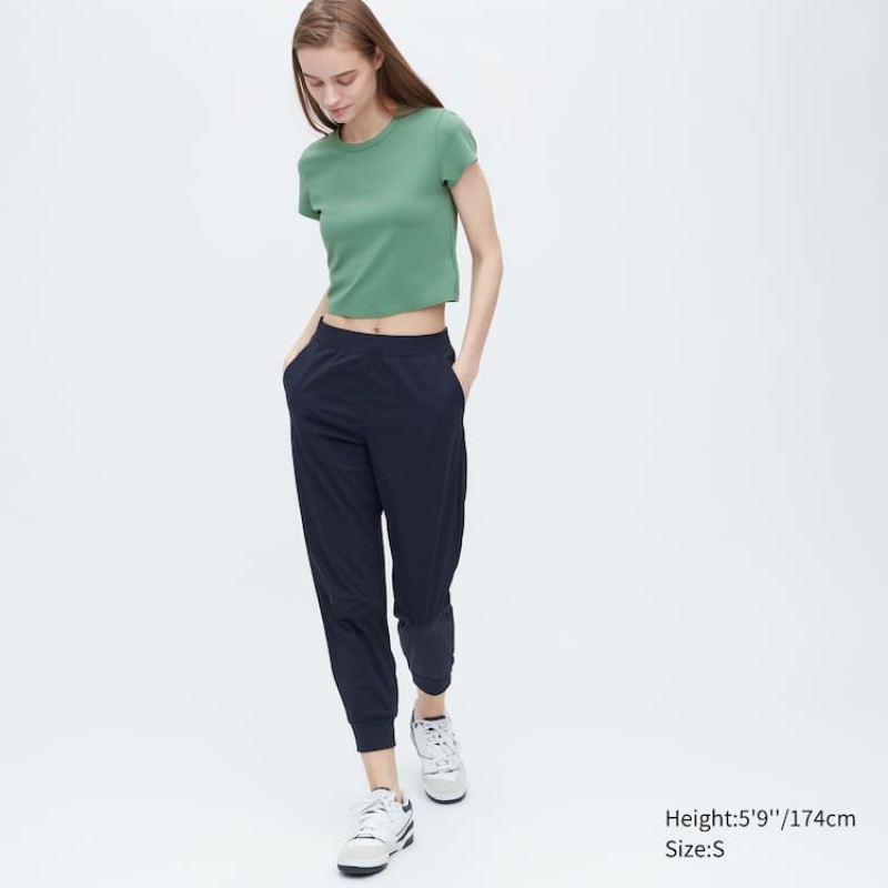 Camiseta Uniqlo Airism Extra Soft Cropped Corta Sleeved Mujer Verde | 2416XLZBH