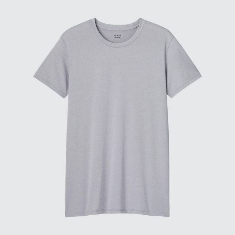 Camiseta Uniqlo Airism Heather Crew Neck Corta Sleeved Hombre Gris Claro | 7253UBJLM