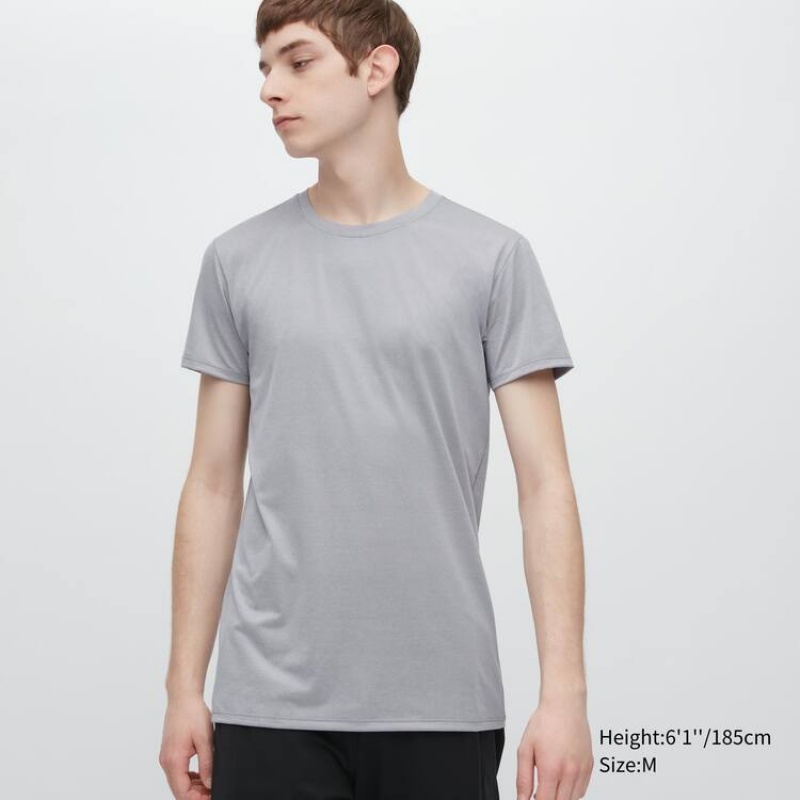 Camiseta Uniqlo Airism Heather Crew Neck Corta Sleeved Hombre Gris Claro | 7253UBJLM