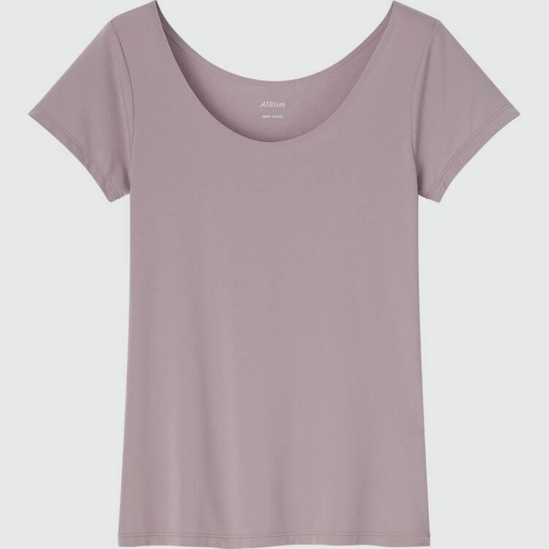 Camiseta Uniqlo Airism Scoop Neck Mujer Marrones | 8231FKECX