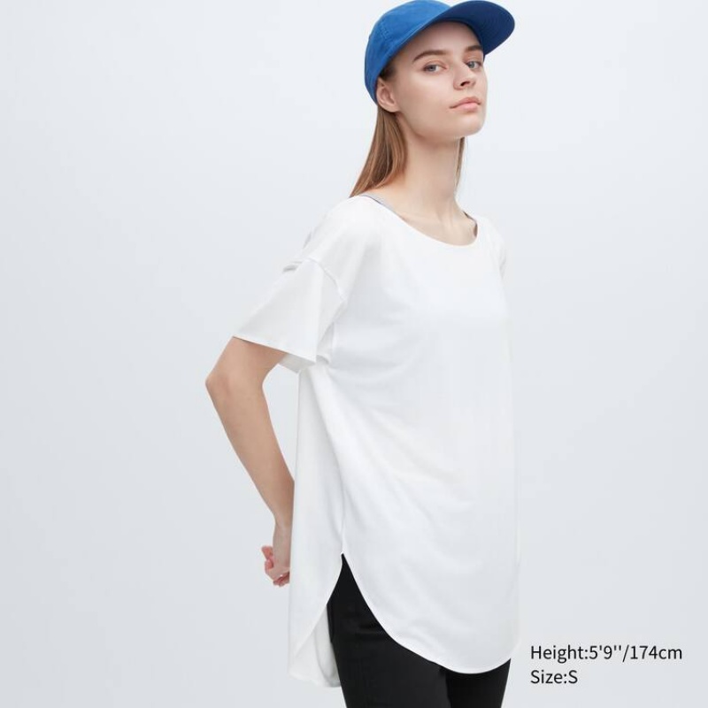 Camiseta Uniqlo Airism Seamless Barco Neck Longline Mujer Blancas | 8293MYNZR