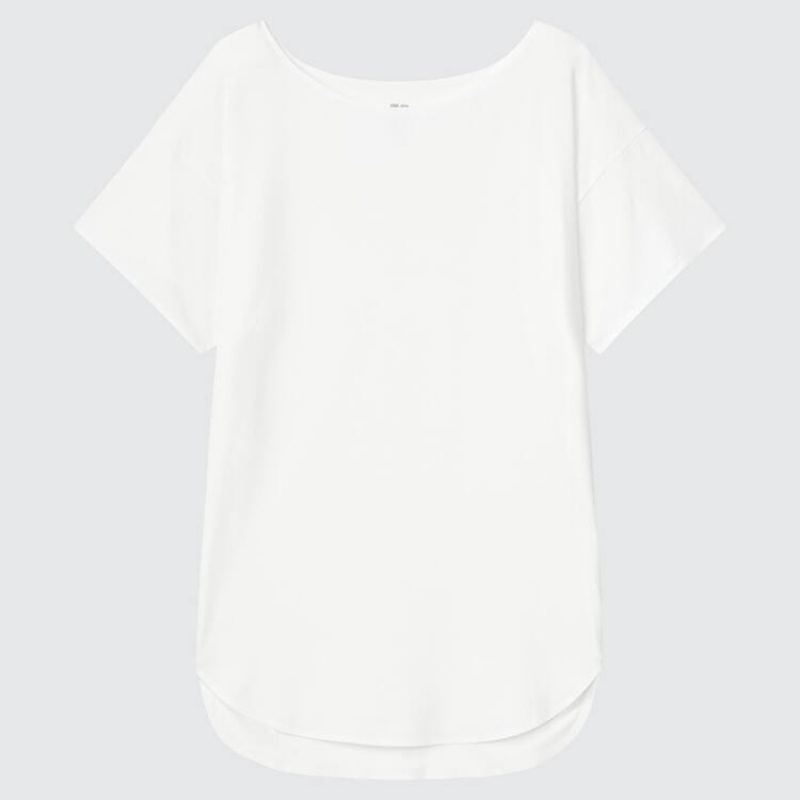 Camiseta Uniqlo Airism Seamless Barco Neck Longline Mujer Blancas | 0514BDHOA