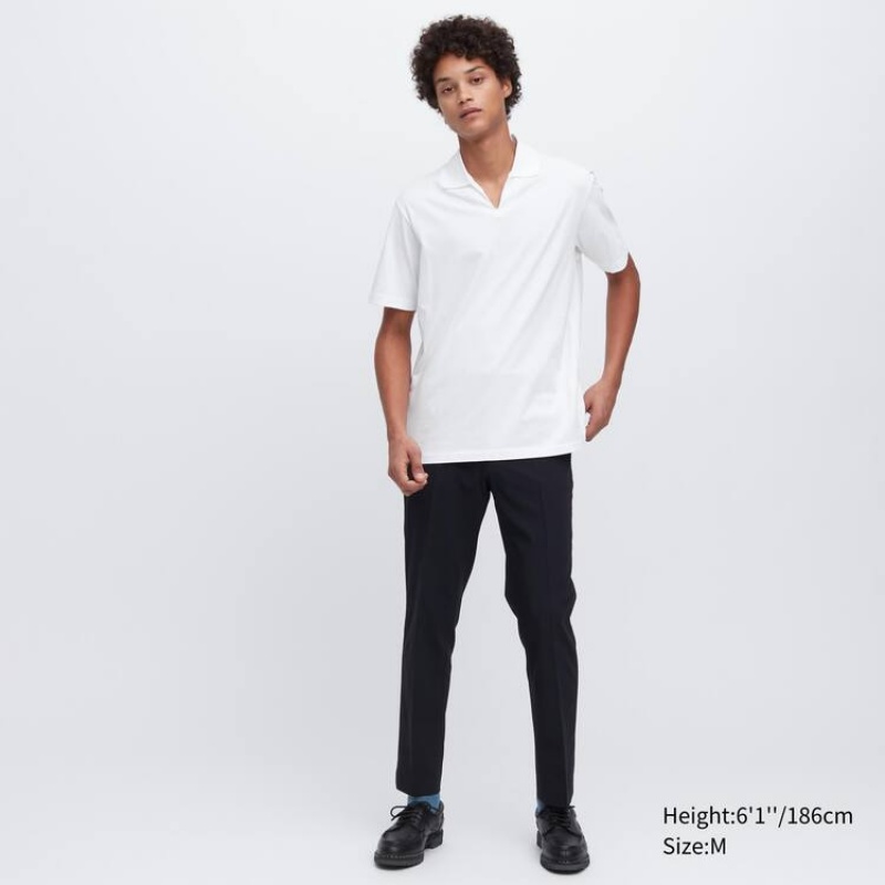 Camiseta Uniqlo Airism (Skipper Collar) Hombre Blancas | 2549EGKXV