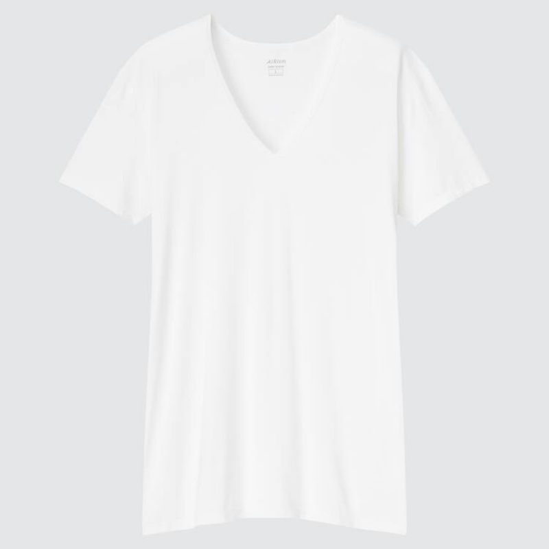 Camiseta Uniqlo Airism V Neck Hombre Blancas | 4950YXSLJ