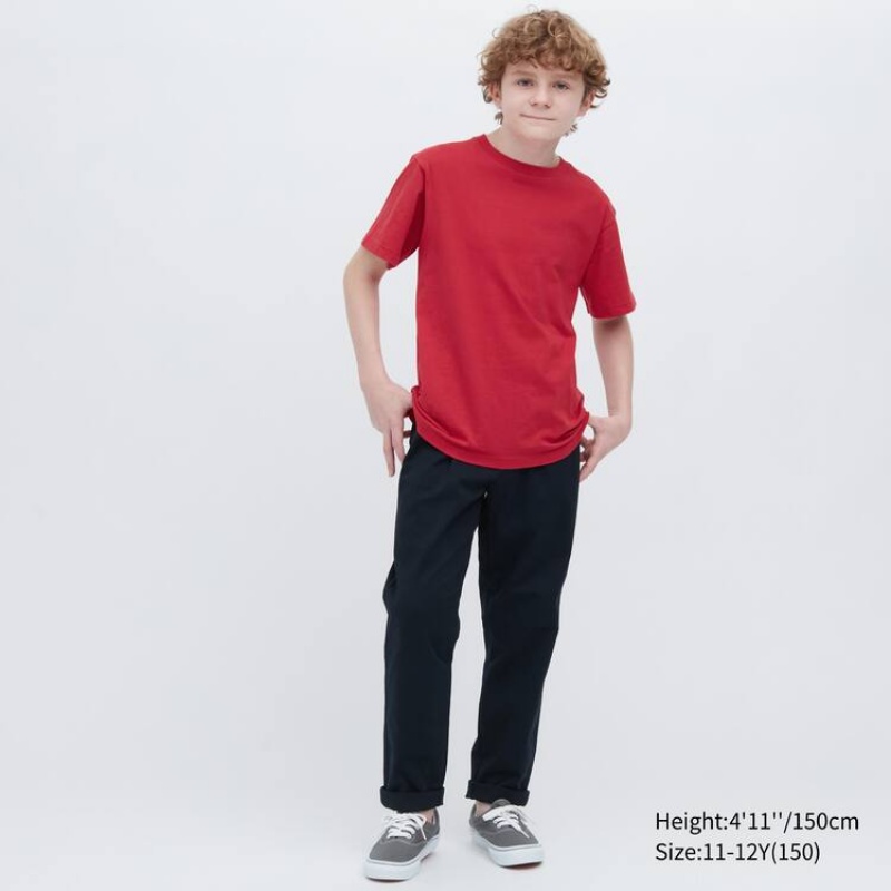 Camiseta Uniqlo Algodon Colour Crew Neck Corta Sleeved Niños Rojas | 5614XFAUT