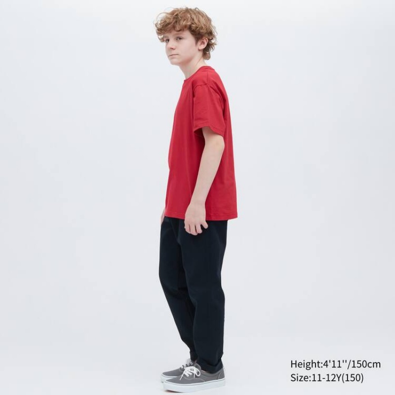 Camiseta Uniqlo Algodon Colour Crew Neck Corta Sleeved Niños Rojas | 5614XFAUT