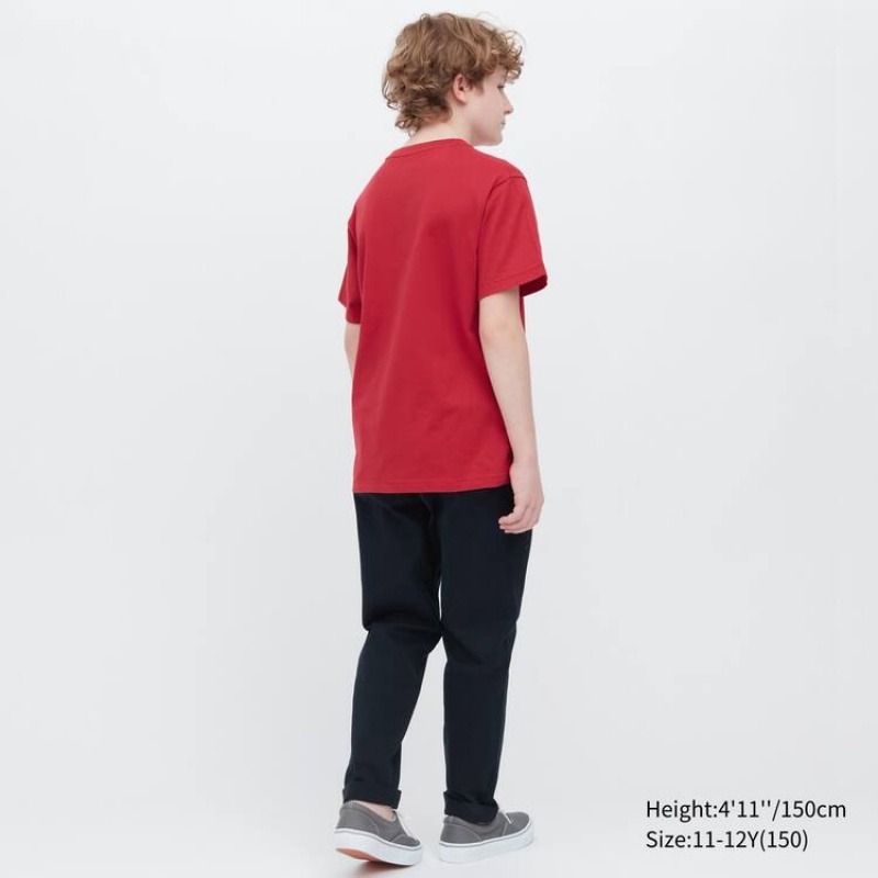 Camiseta Uniqlo Algodon Colour Crew Neck Corta Sleeved Niños Rojas | 5614XFAUT