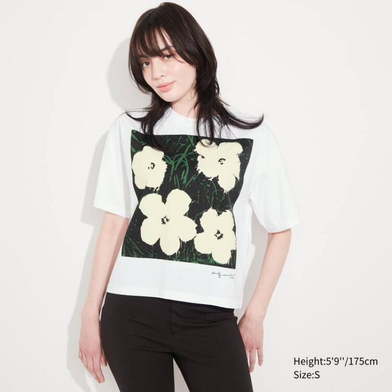 Camiseta Uniqlo Andy Warhol Flowers Colección Ut Estampadas Mujer Blancas | 9416EVUFP