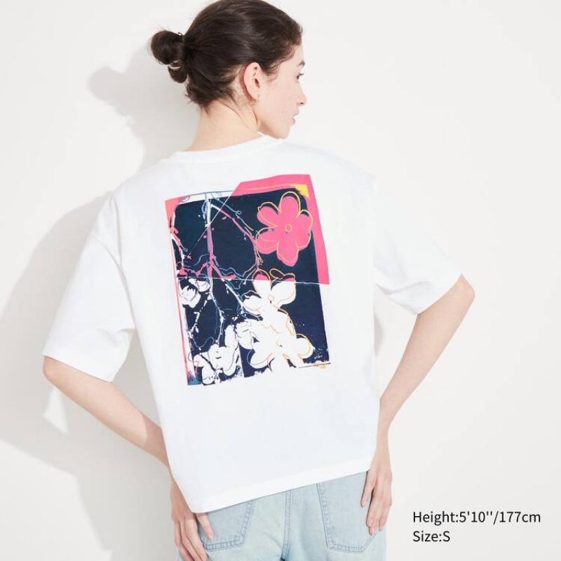 Camiseta Uniqlo Andy Warhol Flowers Colección Ut Estampadas Mujer Blancas | 6382SQYWN