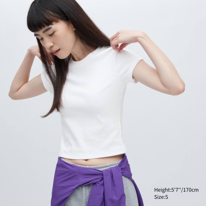 Camiseta Uniqlo Cropped Fit Corta Sleeved Mujer Blancas | 6529KLFXY