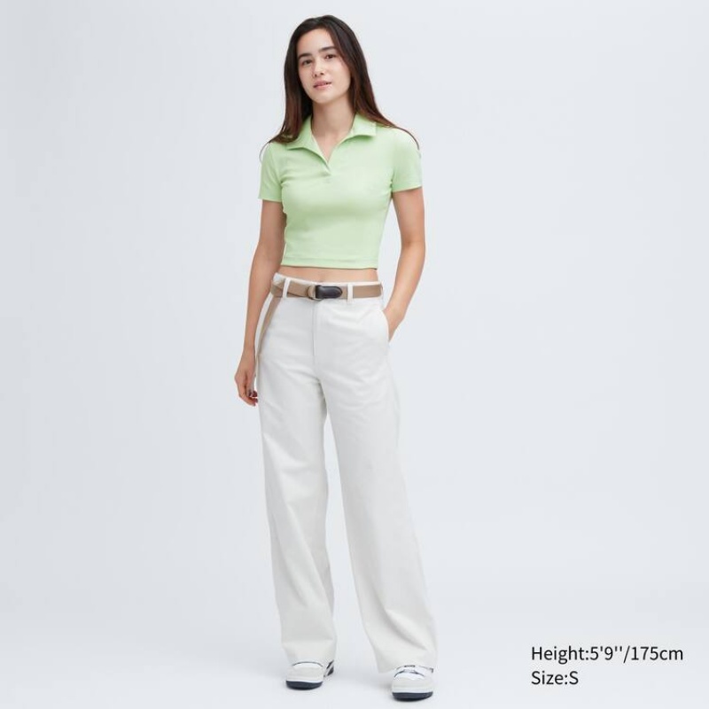 Camiseta Uniqlo Cropped Skipper Collar Corta Sleeved Mujer Verde | 9461SABXI