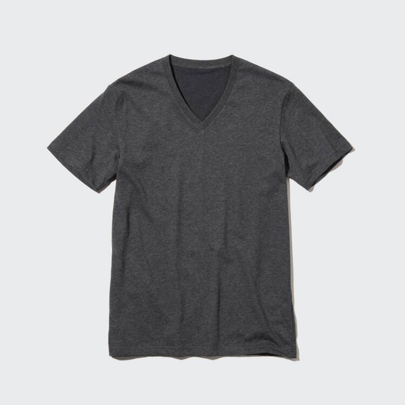 Camiseta Uniqlo Dry V Neck Hombre Gris Oscuro | 4230ERYHV