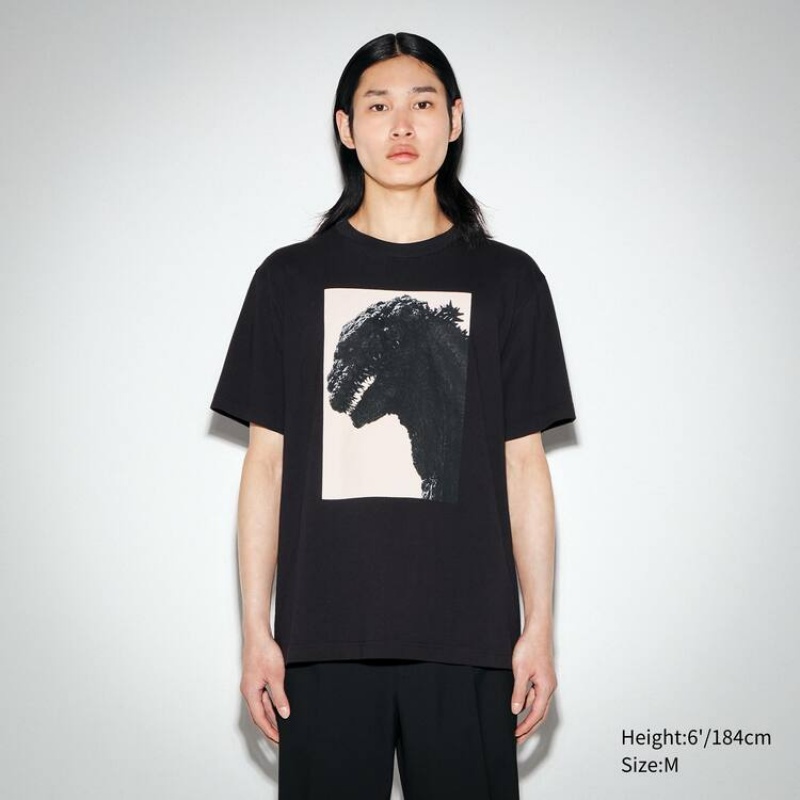 Camiseta Uniqlo Hideaki Anno Ut Estampadas (Godzilla) Hombre Negras | 5726DLPKG