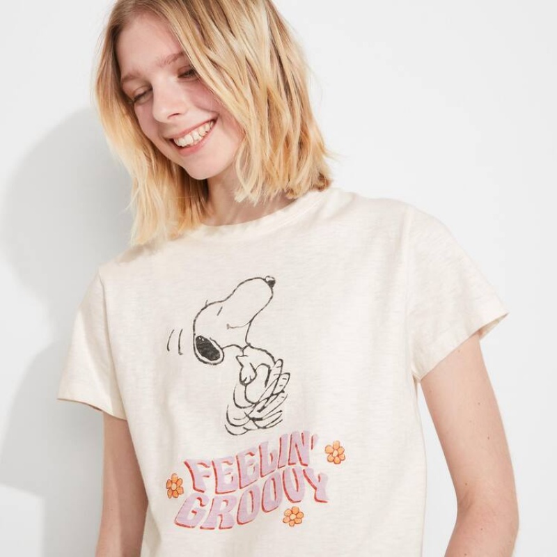 Camiseta Uniqlo Love Sunshine & Peanuts Ut Estampadas Mujer Blancas | 6208JIFDG