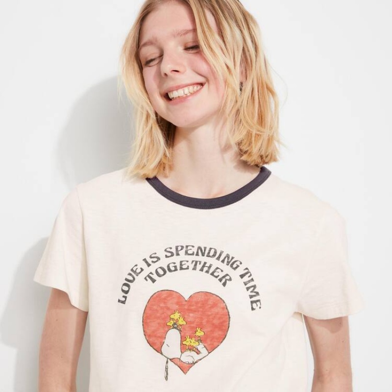 Camiseta Uniqlo Love Sunshine & Peanuts Ut Estampadas Mujer Blancas | 2348PWIDA