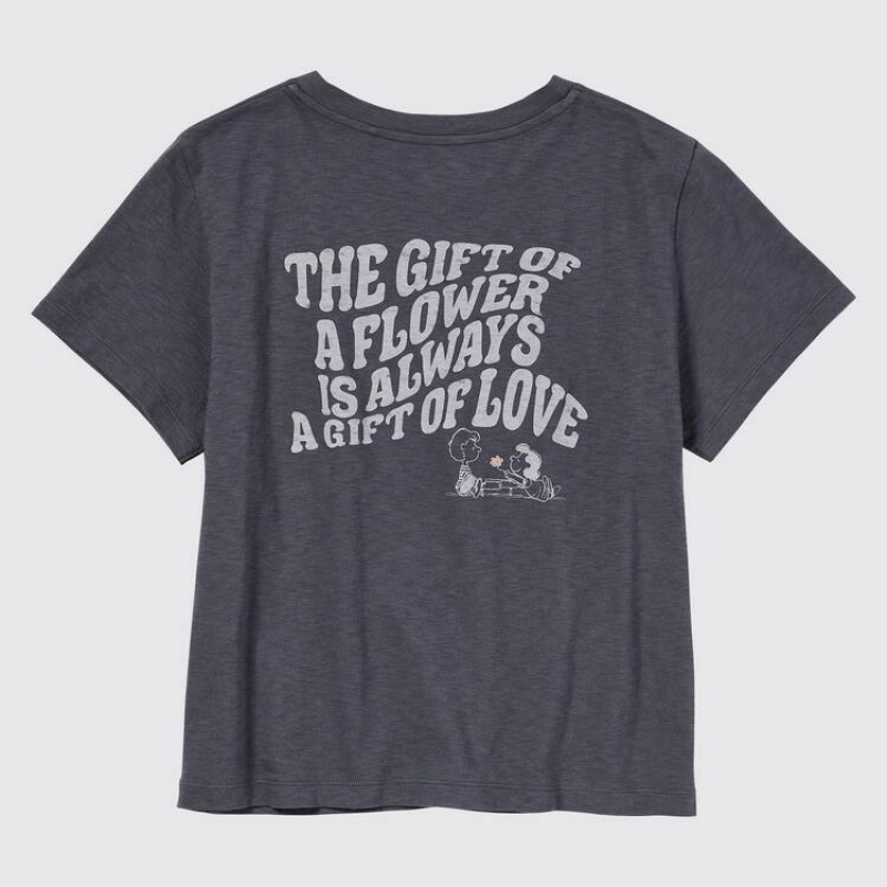 Camiseta Uniqlo Love Sunshine & Peanuts Ut Estampadas Mujer Gris Oscuro | 8320FEUOM