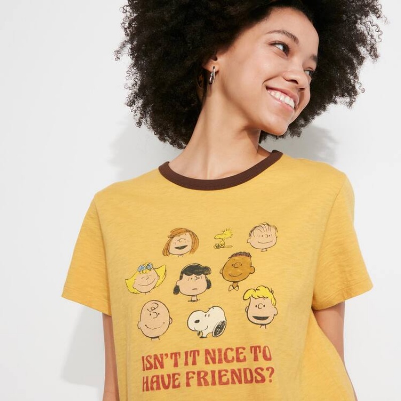 Camiseta Uniqlo Love Sunshine & Peanuts Ut Estampadas Mujer Amarillo | 8735VHNQD