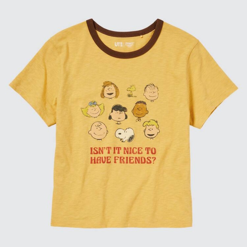 Camiseta Uniqlo Love Sunshine & Peanuts Ut Estampadas Mujer Amarillo | 8735VHNQD