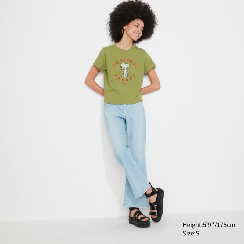 Camiseta Uniqlo Love Sunshine & Peanuts Ut Estampadas Mujer Verde | 3295TBLUZ