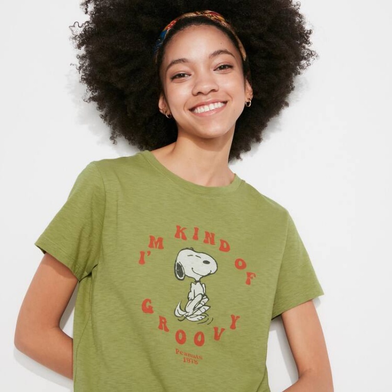 Camiseta Uniqlo Love Sunshine & Peanuts Ut Estampadas Mujer Verde | 3295TBLUZ