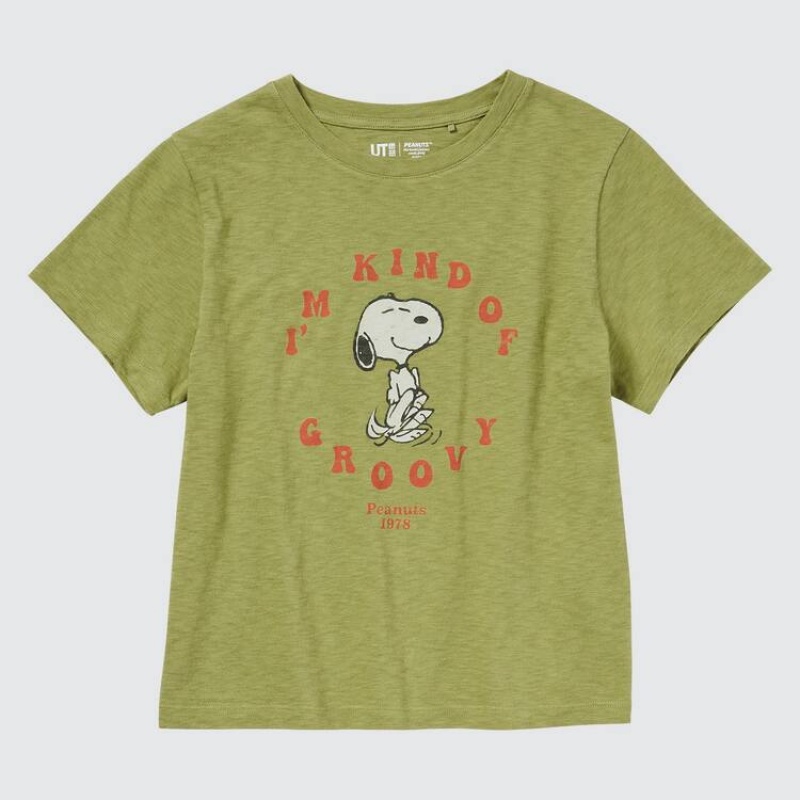 Camiseta Uniqlo Love Sunshine & Peanuts Ut Estampadas Mujer Verde | 3295TBLUZ