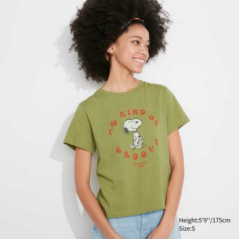 Camiseta Uniqlo Love Sunshine & Peanuts Ut Estampadas Mujer Verde | 3295TBLUZ