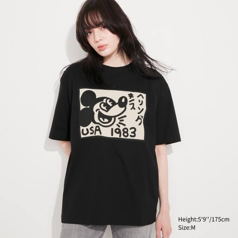 Camiseta Uniqlo Mickey X Keith Haring Ut Estampadas Hombre Negras | 9162NBFHR