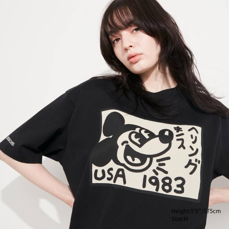 Camiseta Uniqlo Mickey X Keith Haring Ut Estampadas Hombre Negras | 9162NBFHR