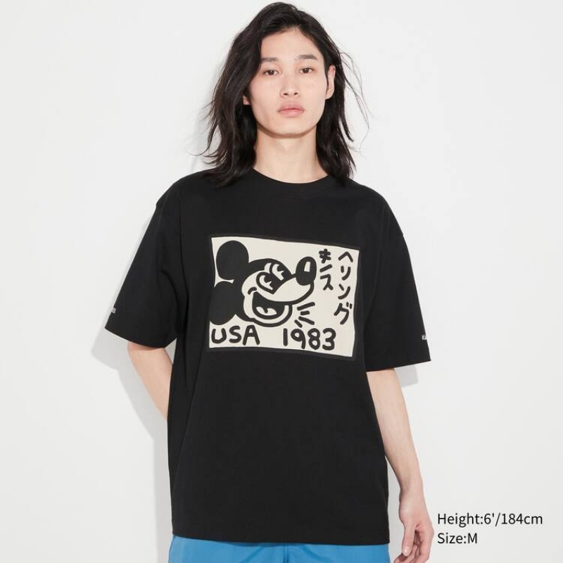 Camiseta Uniqlo Mickey X Keith Haring Ut Estampadas Hombre Negras | 9162NBFHR