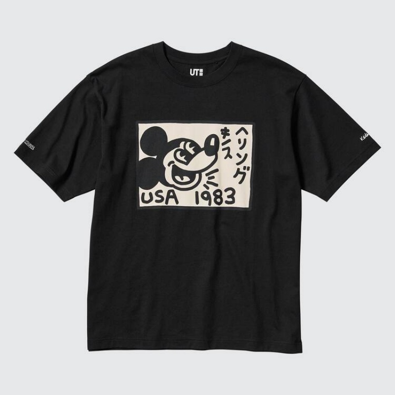 Camiseta Uniqlo Mickey X Keith Haring Ut Estampadas Hombre Negras | 9162NBFHR