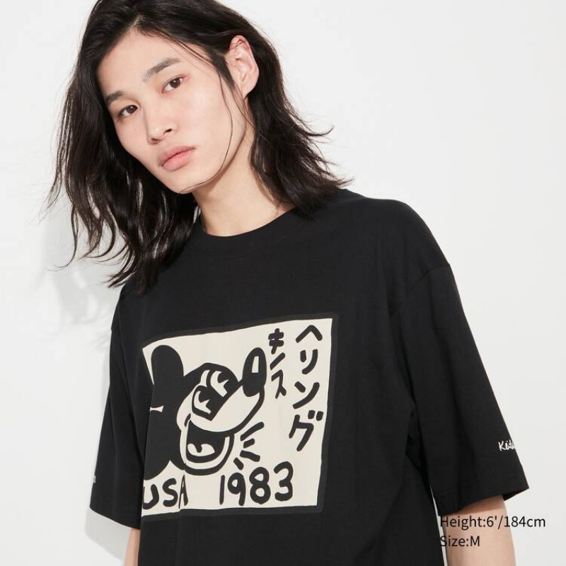 Camiseta Uniqlo Mickey X Keith Haring Ut Estampadas Hombre Negras | 9162NBFHR