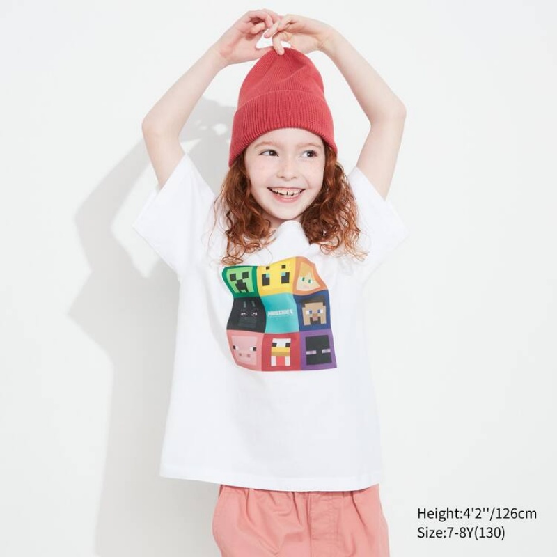 Camiseta Uniqlo Minecraft Ut Estampadas Niños Blancas | 0437XWBNV