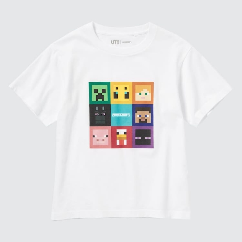 Camiseta Uniqlo Minecraft Ut Estampadas Niños Blancas | 0437XWBNV