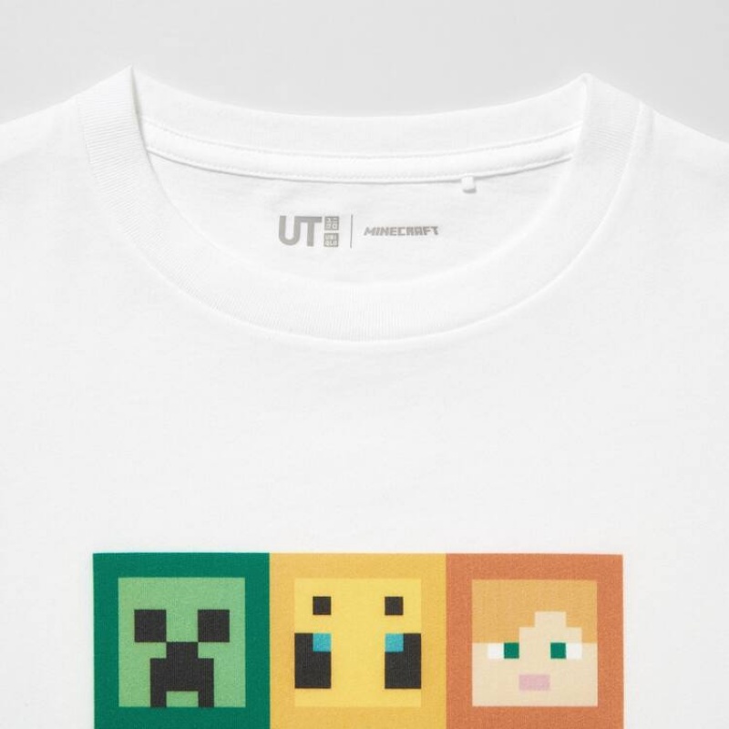 Camiseta Uniqlo Minecraft Ut Estampadas Niños Blancas | 0437XWBNV