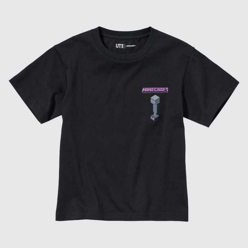 Camiseta Uniqlo Minecraft Ut Estampadas Niños Negras | 7924IACTV