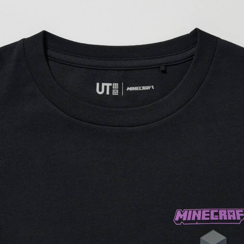 Camiseta Uniqlo Minecraft Ut Estampadas Niños Negras | 7924IACTV