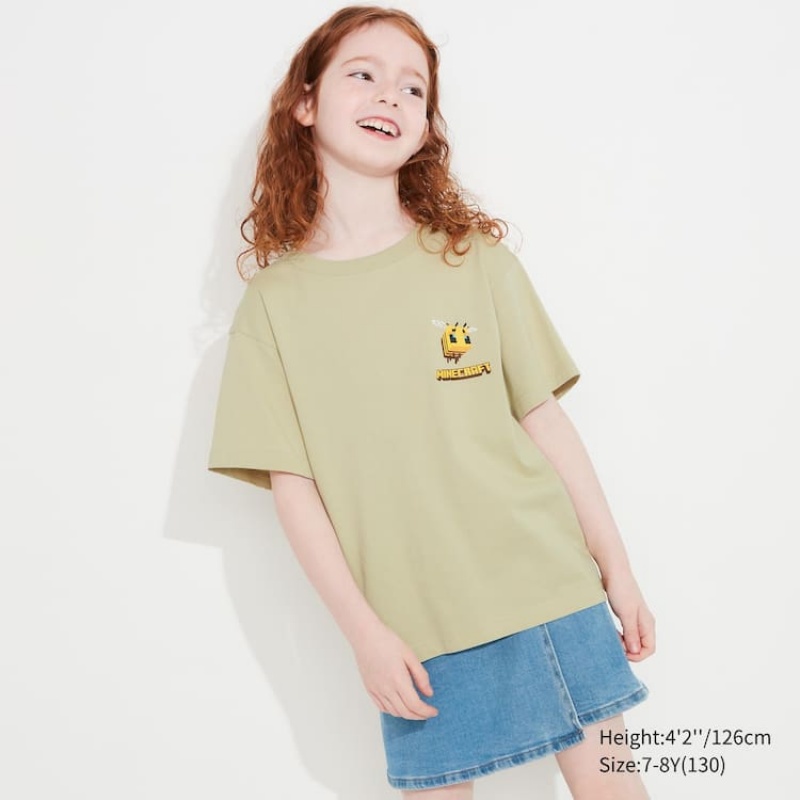 Camiseta Uniqlo Minecraft Ut Estampadas Niños Beige | 3742ASRMK