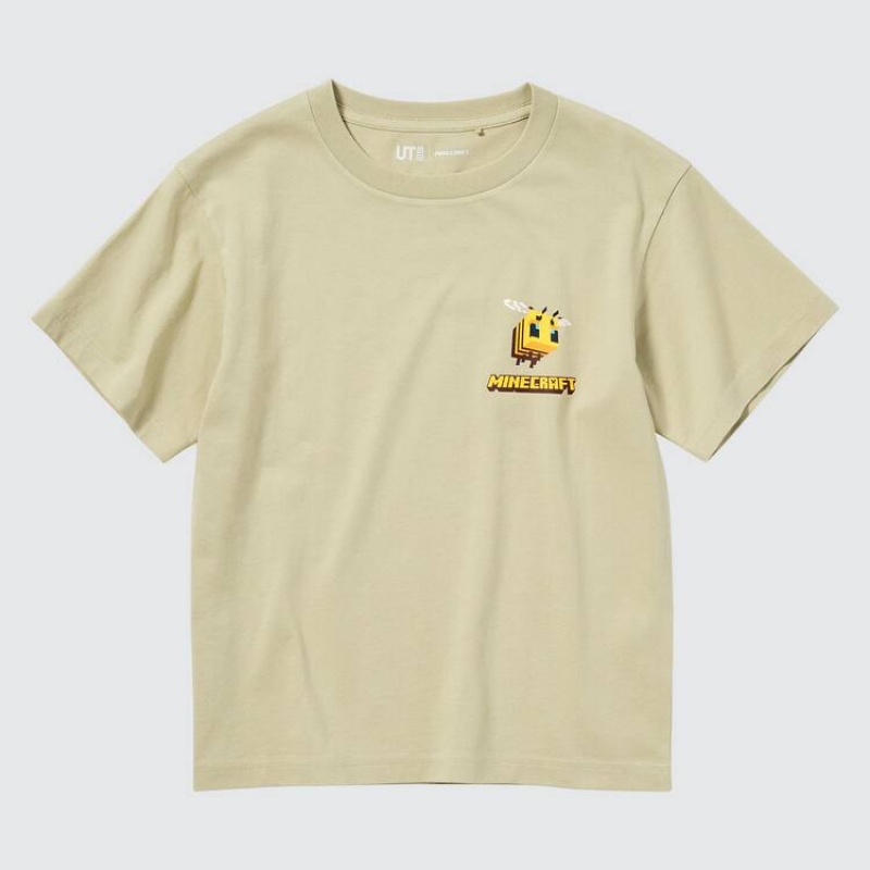 Camiseta Uniqlo Minecraft Ut Estampadas Niños Beige | 3742ASRMK